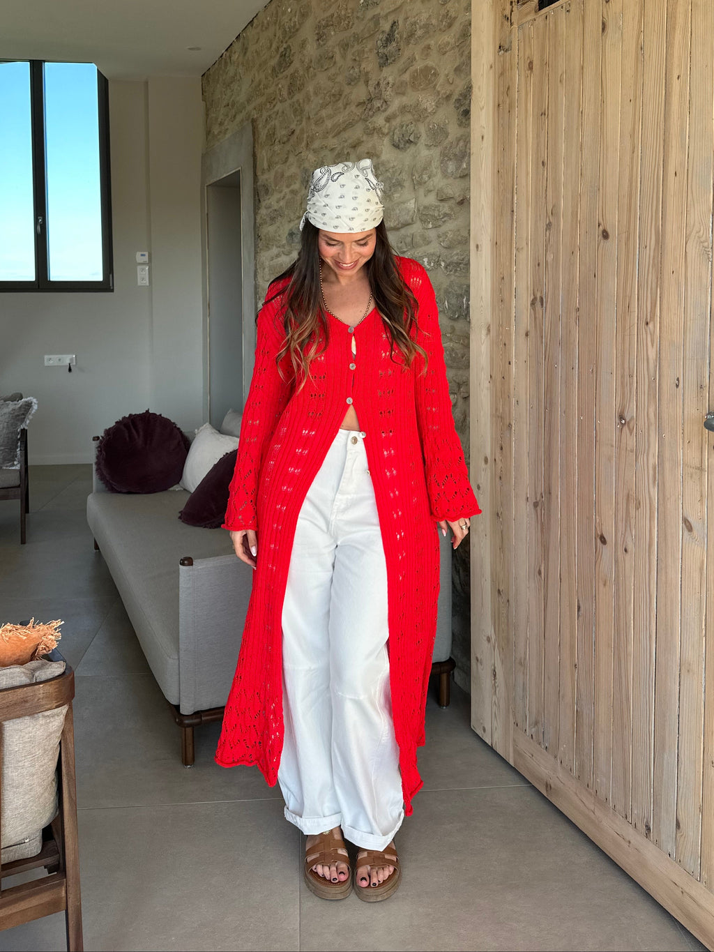 GILET LONG GWEN ROUGE