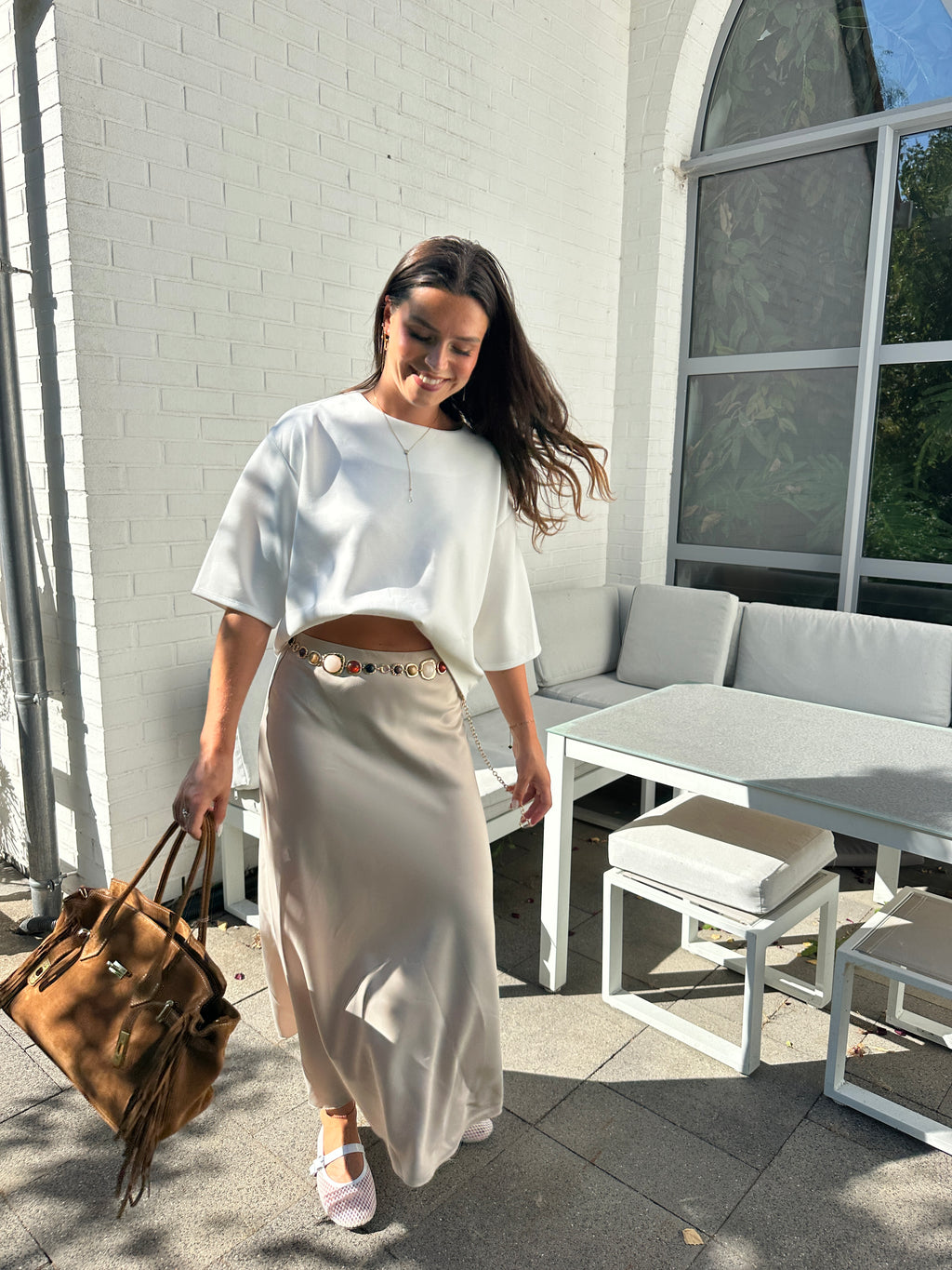 JUPE SATINÉE IZÏA BEIGE