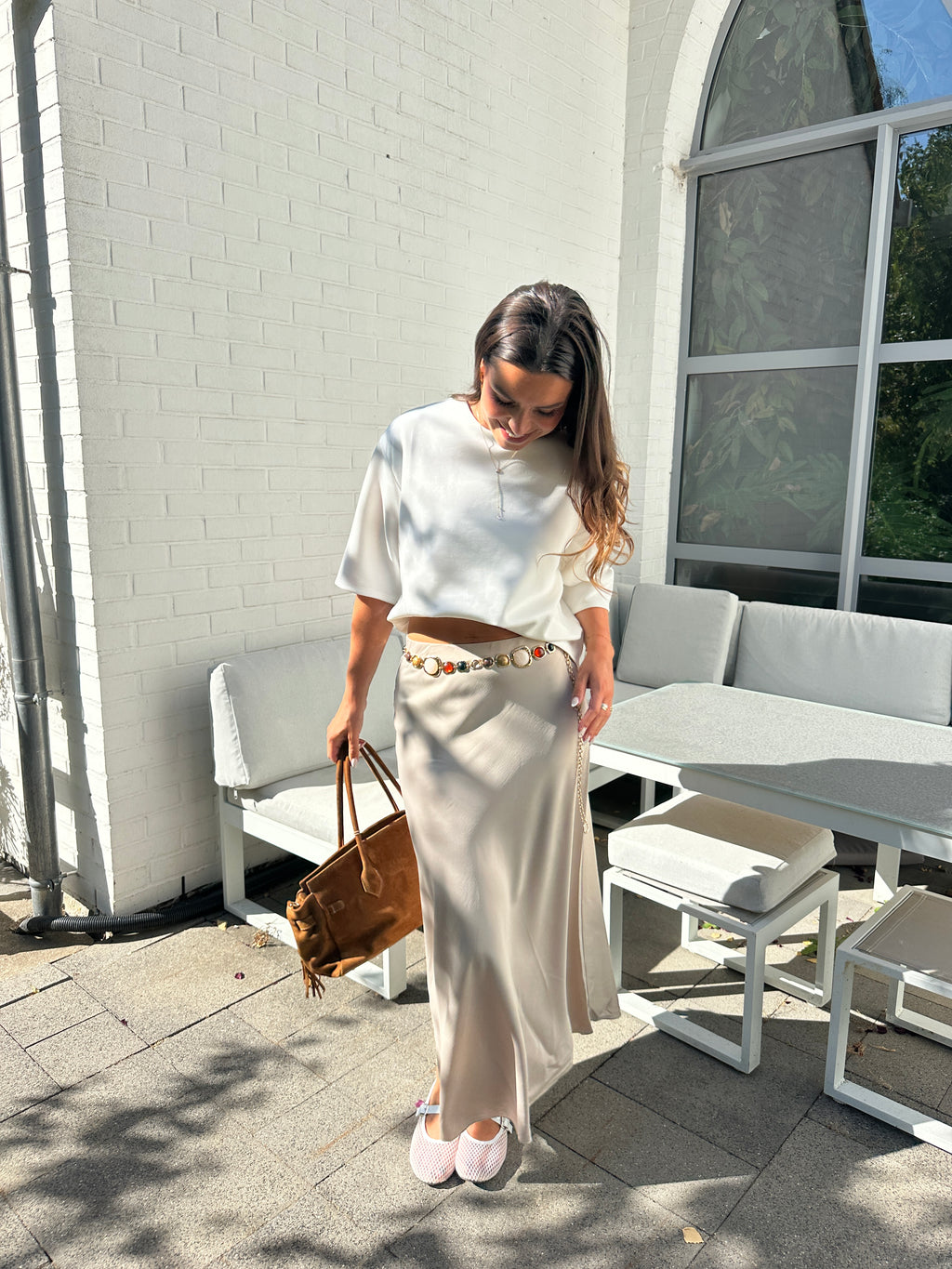 JUPE SATINÉE IZÏA BEIGE