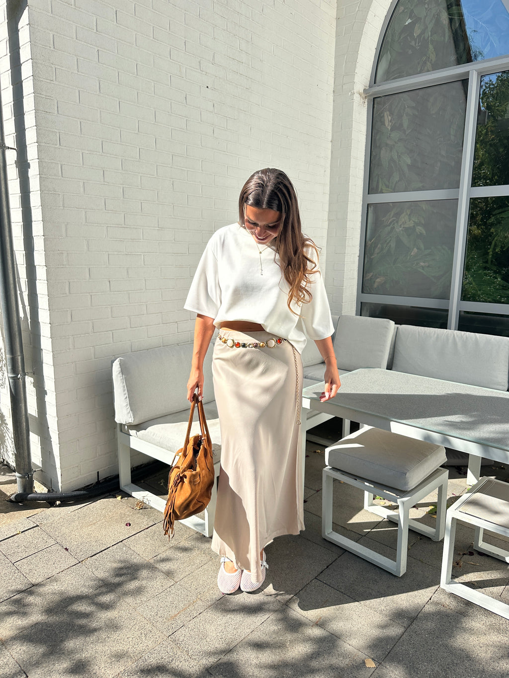JUPE SATINÉE IZÏA BEIGE